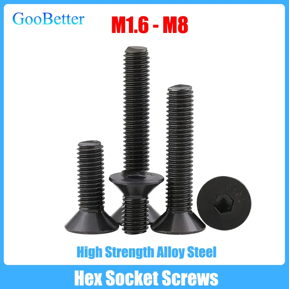 

5-100Pcs Hex Socket Screws M1.6 M2 M2.5 M3 M4 M5 M6 M8 Grade 10.9 High Strength Alloy Steel Hexagon Flat Countersunk Head Bolts