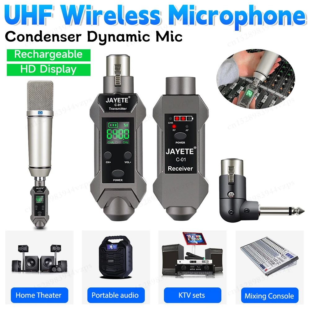 1Set UHF Wireless Mic System Wireless Microphone Converter XLR Transmitter and Receiver Microphone for Dynamic Mic Audio Mixer