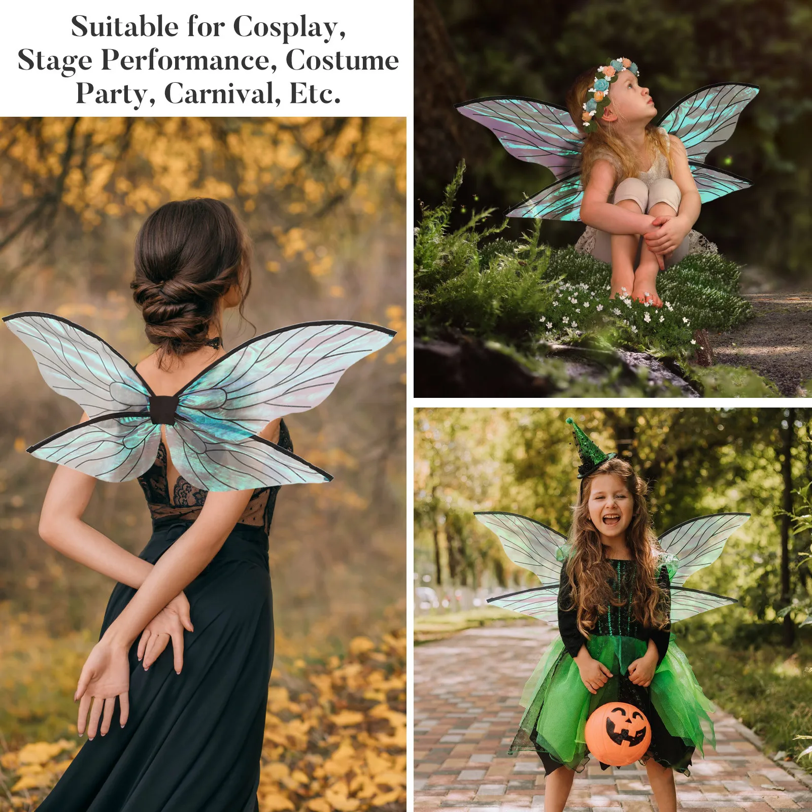 1 szt. Skrzydełka Cykady Wróżki, Dekoracyjne Akcesorium do Cosplayu na Festiwal, Imprezę, Kostium dla Kobiet, Dziewcząt, Dzieci, na Występy Sceniczne, Karnawał