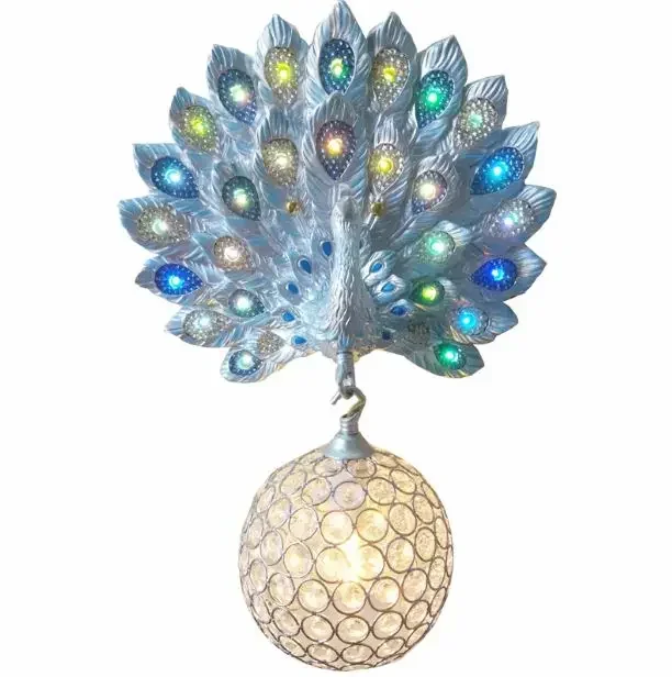 French pastoral style blue peacock crystal warm living room bedroom aisle bedside wall lamp balcony wall lamp