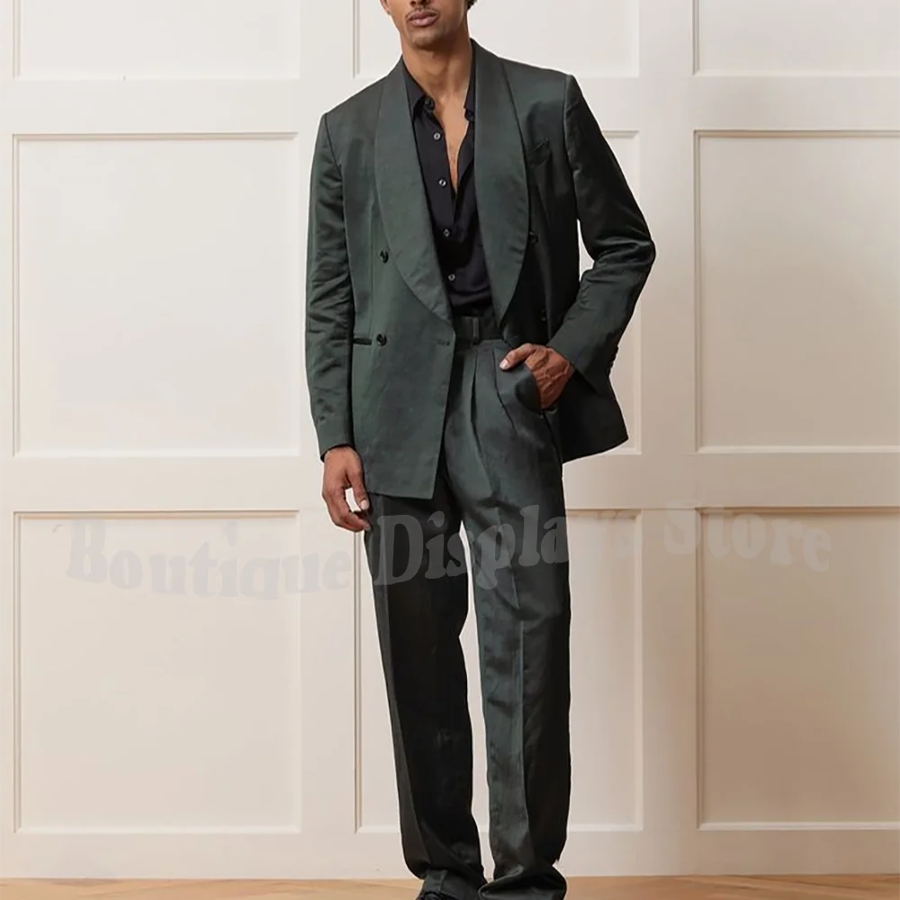

Customized Full Men's Suit Jacket Pants Elegant Shawl Lapel Straight Outfit Set Two Pieces Banquet Formal Party Male Clothes