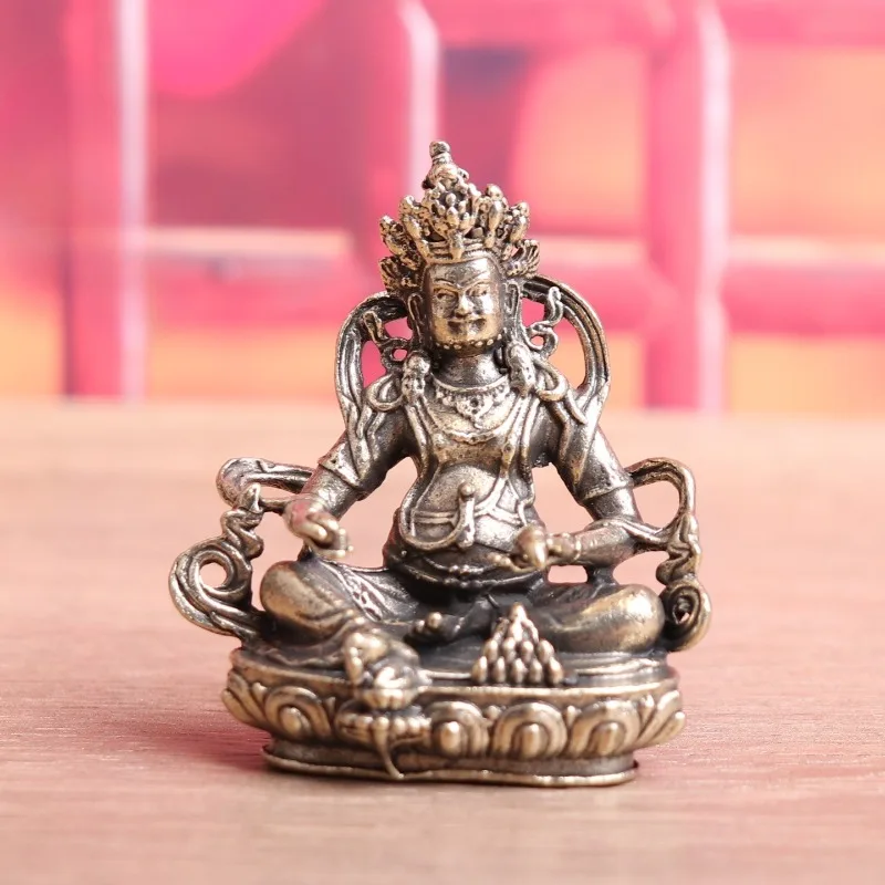 Brass Yellow Jambhala Mini Statue Copper Tibetan Figurine Desktop Ornament Tea Pet Collectible Gift