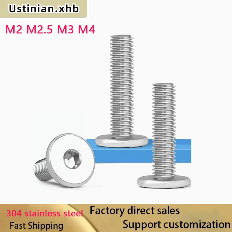 CM M2 M2.5 M3 M4  304 A2-70 Stainless Steel Hex Hexagon Socket Ultra Thin Flat Wafer Allen Head Bolt Screw  Length : 3 - 50mm