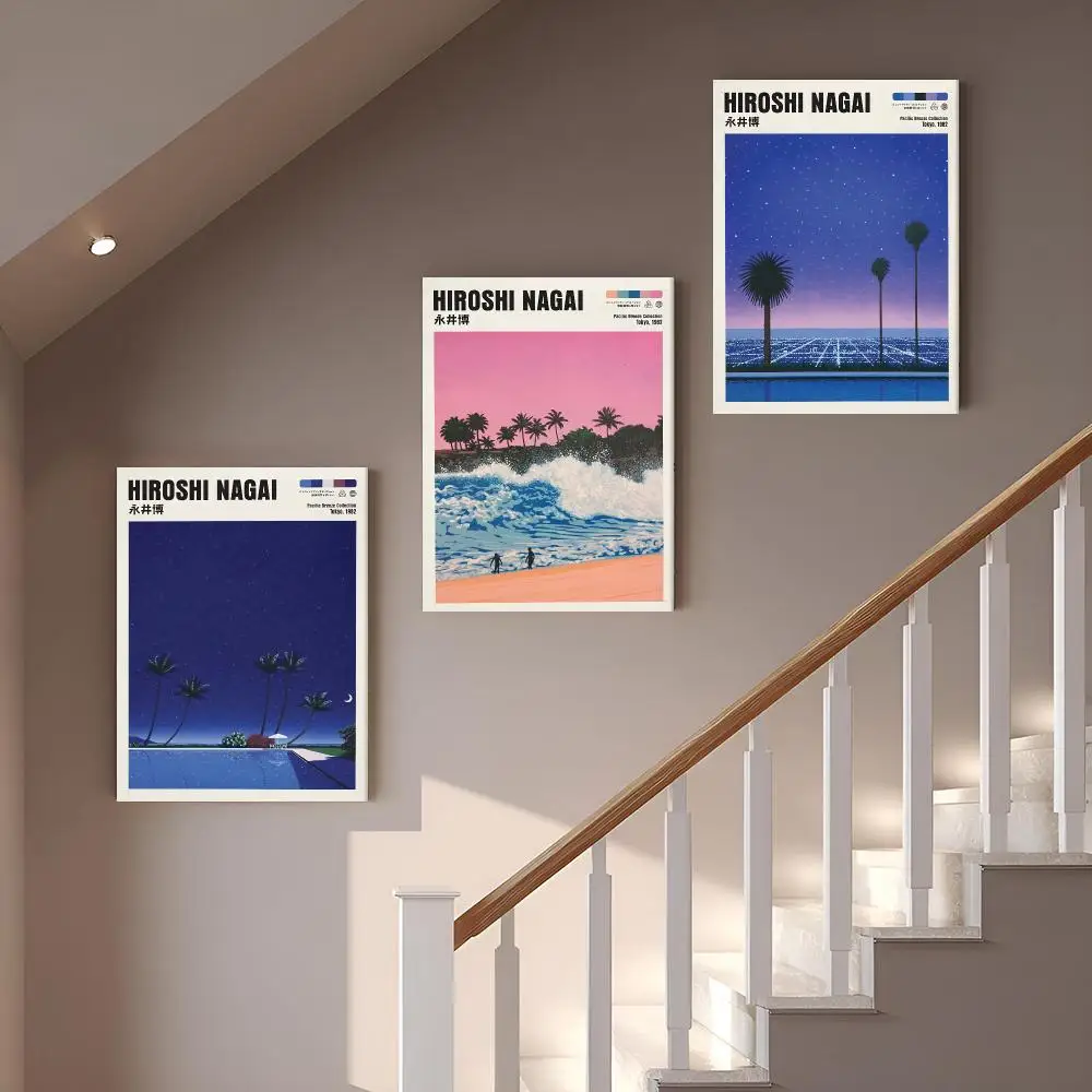 H-Hiroshi Nagai Starry Night Horizon Framed Wall Painting Vintage Framed Wall Art Poster Canvas Elegant Home Decor Painting