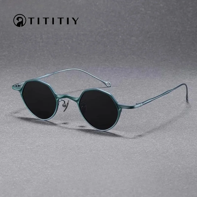 

New Ultra-Light Pure Titanium Retro Polygonal Polarized Sunglasses Women Small Frame Sunshade Driving Sunscreen Shades for Men