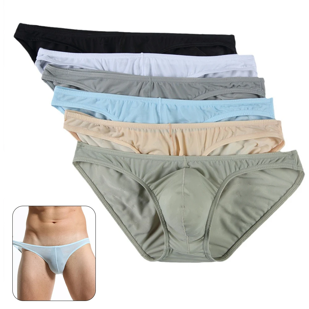 Mens Briefs Ice Silk Ultra Thin Underwear Sexy U Bulge Pouch Male Panties Elastic Comfort Quick Drying Knickers Underpants