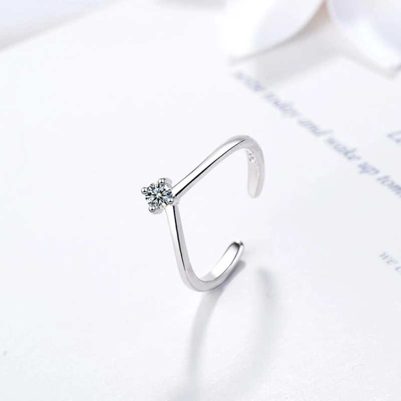 

Sole Memory V-shaped Simple 925 Sterling Silver Fine Resizable Opening Ring For Women Luxury Jewelry RI211