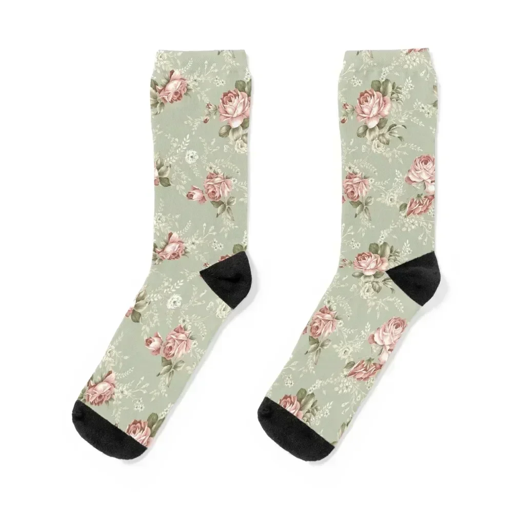 

Vintage Blush Roses - Sage Green Background Socks golf happy Lots gym Male Socks Women's