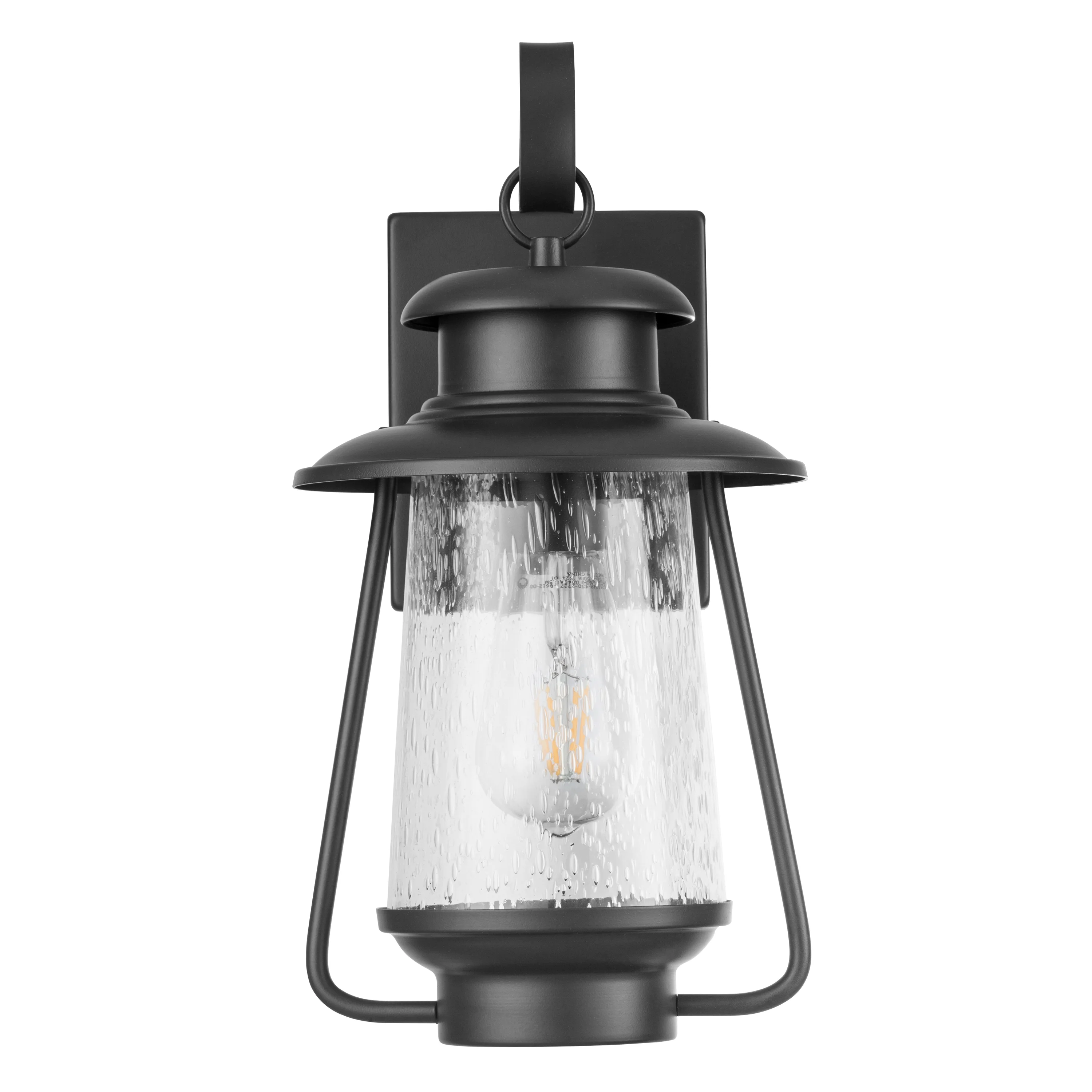 Matte Black Farmhouse Style Outdoor Wall Sconce Clear Seeded Glass E26 Bulb Compatible Wet-Rated 14x7 Inches