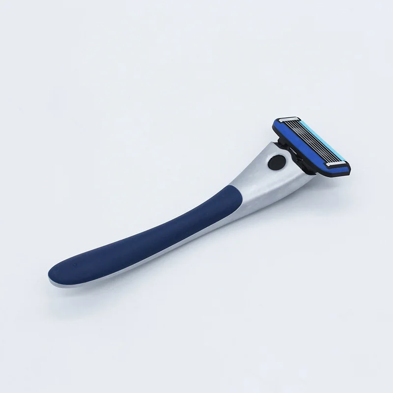 Men Manual Care Silver Metal Shaver Handle 6-Layer Stainless Steel Safty Razor Blade