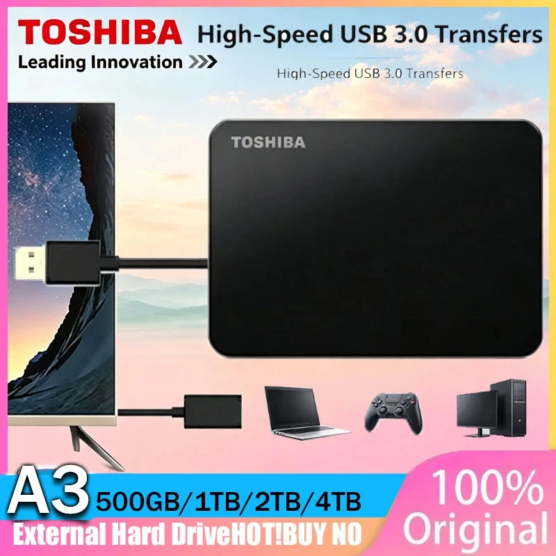 Toshiba A3 HDTB420XK3AA Canvio Basics 500GB 1TB 4TB Portable External Hard Drive USB 3.0, Black