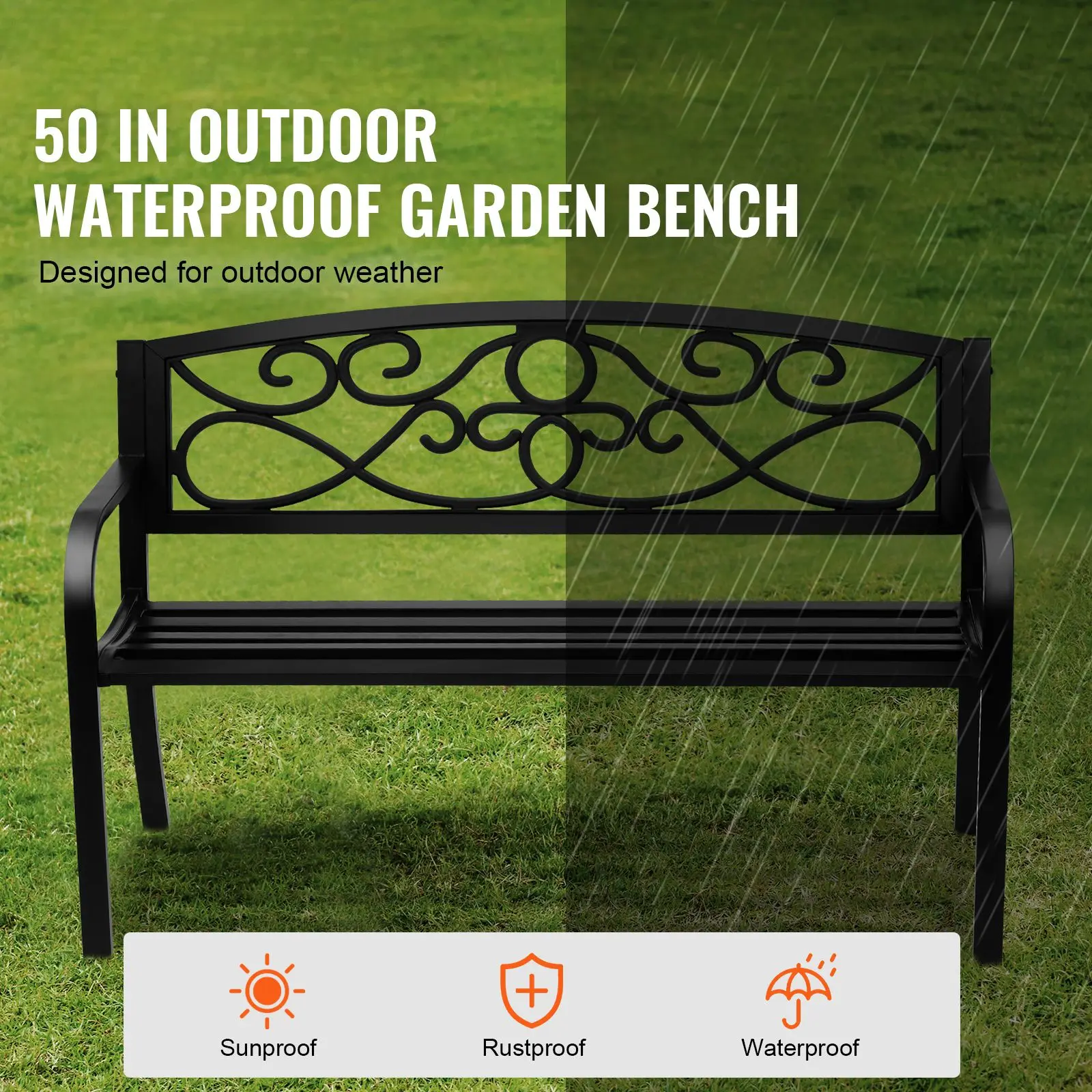Outdoor Bench, 50 inches Metal Garden Bench for Outdoors, 550 lbs Load Capacity Bench, Outdoor Garden Park Bench with Backrest a