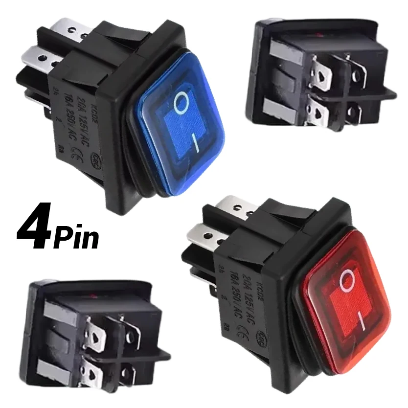 

Переключатель KCD4 ON/OFF, 4-контактный, с LED-подсветкой, 12В/220В, водонепроницаемый и маслостойкий, четырехконтактный тумблер