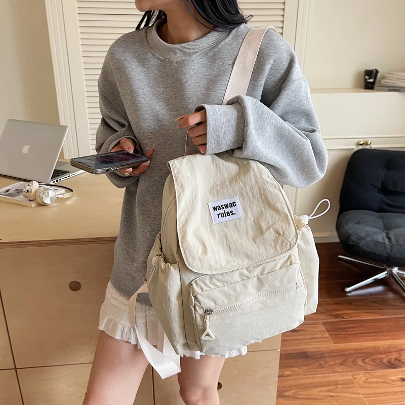 

Lightweight College Student Backpacks Large Capacity Casual Travel Commuter Backpacks Solid Nylon Female Backpack