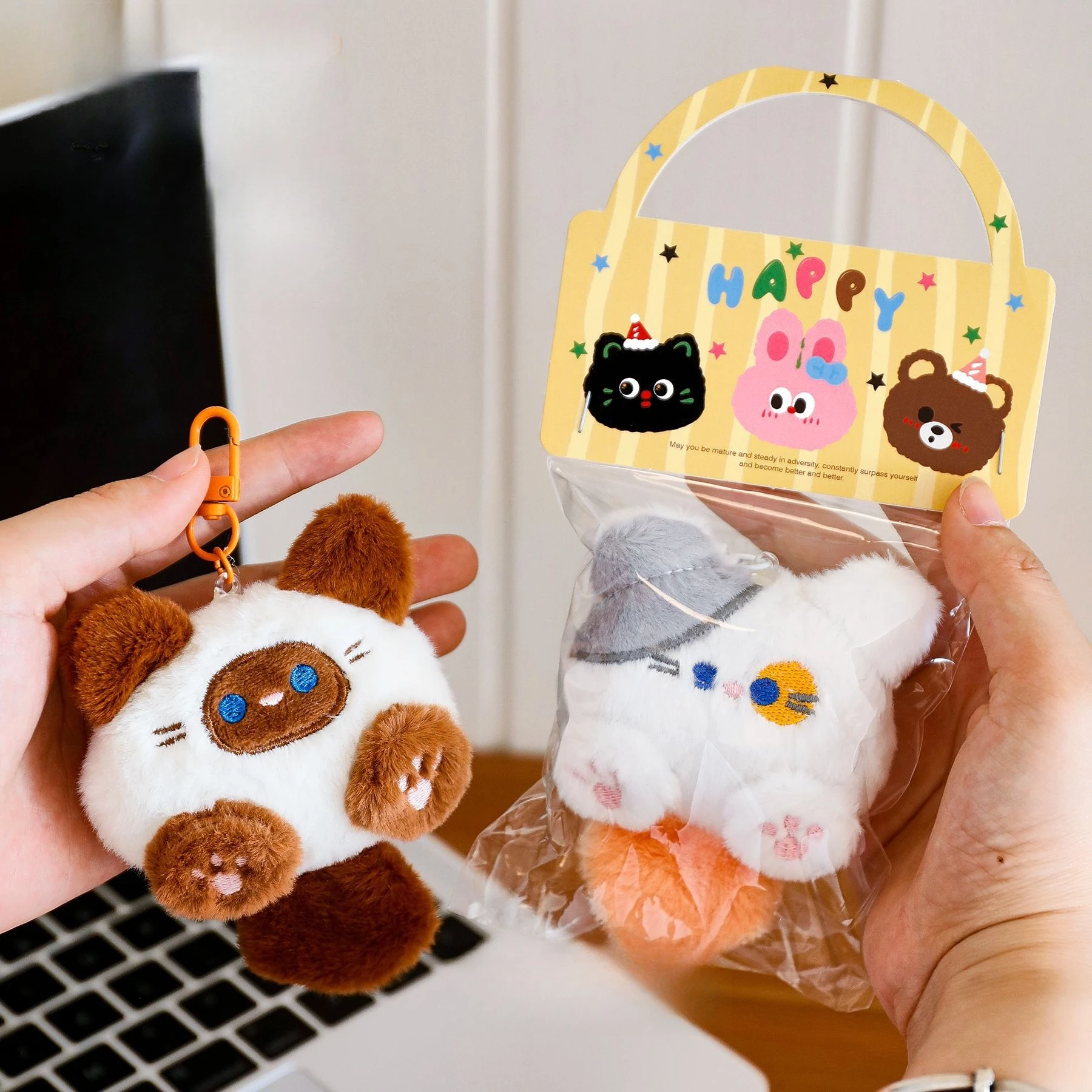 Cute Cat Plush Doll Kitten Plush Keychain Soft Fluffy Cartoon Animal Plush Key Chain Backpack Pendant Accessories Friends Gifts