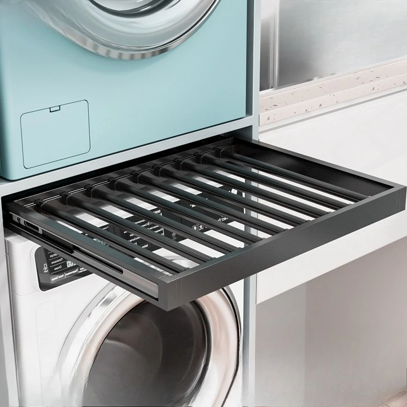 Hidden Pull Out Laundry Rack, Retractable Clothes Hanger for Washer, Aluminum Damping Slide Rail, 4.5cm Slim Space Saver