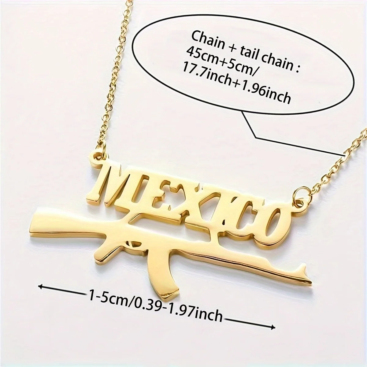 

Custom Rifle Pendant Necklace, Personalized 18k Golden Plated Stainless Steel Name Jewelry with Heart Accents Hip-Hop Style Gift