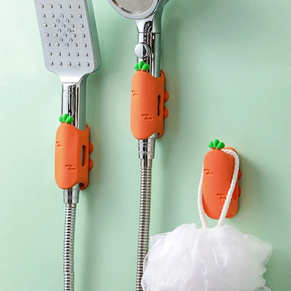 

Silicone Shower Head Holder Carrot Shaped Suction Cup Shower Head Fixed Base Shelf Punch Free Adjustable Showerhead Storage Rack
