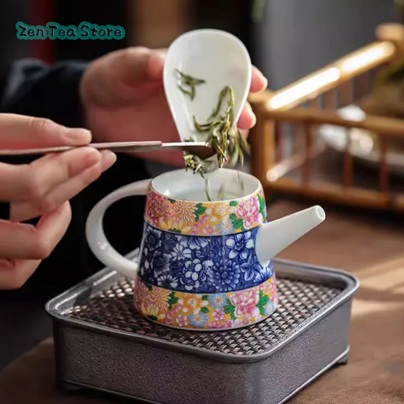 Multicolored Enamel Ceramic Teapot Glaze Blue And White Kung Fu Tea Set Large Capacity Filter Teapot Single Pot