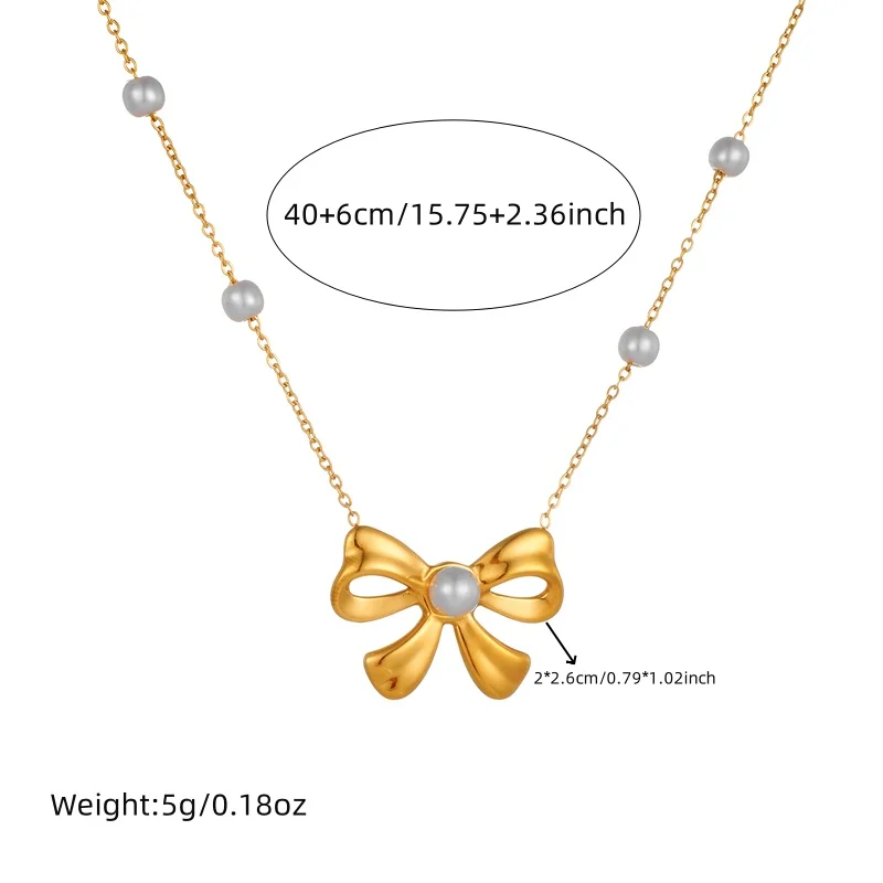 LAMENGLY New High Quality 316l Stainless Steel Pearl Big Bowknot Pendant Necklace Women Elegant Luxury Neck Chain Jewelry Gift