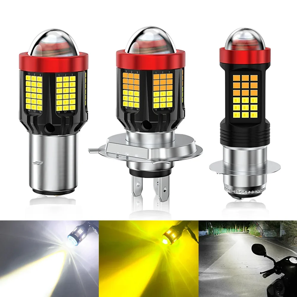 

1X NEW H4 BA20D H6 P15D 2016 LED Motorcycle Headlight Dual Color White Yellow Lens Fog Lamp for Motobike Scooter Running Light