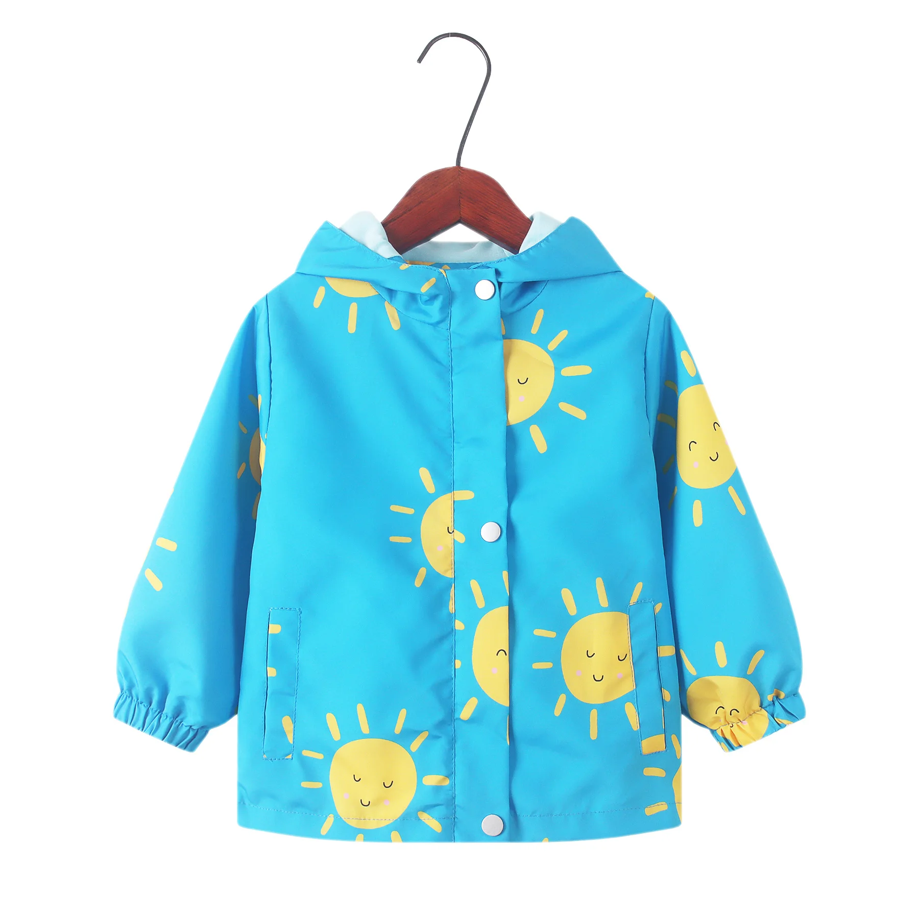 Rainproof Trench Coat for Boys Girls Kids 3-11 Years Galaxy Sun Smile Sky Blue Long Jacket Coat Hooded Fashion Clothes Children