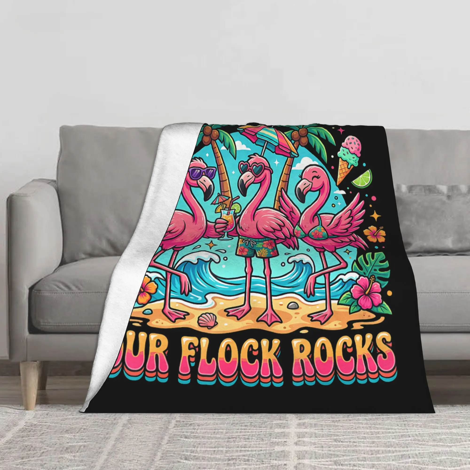 1PC Nos Flamants Roses Assortis pour Les Vacances en Famille Blanket Throw Blanket Novelty Warm Blanket All Season Gift
