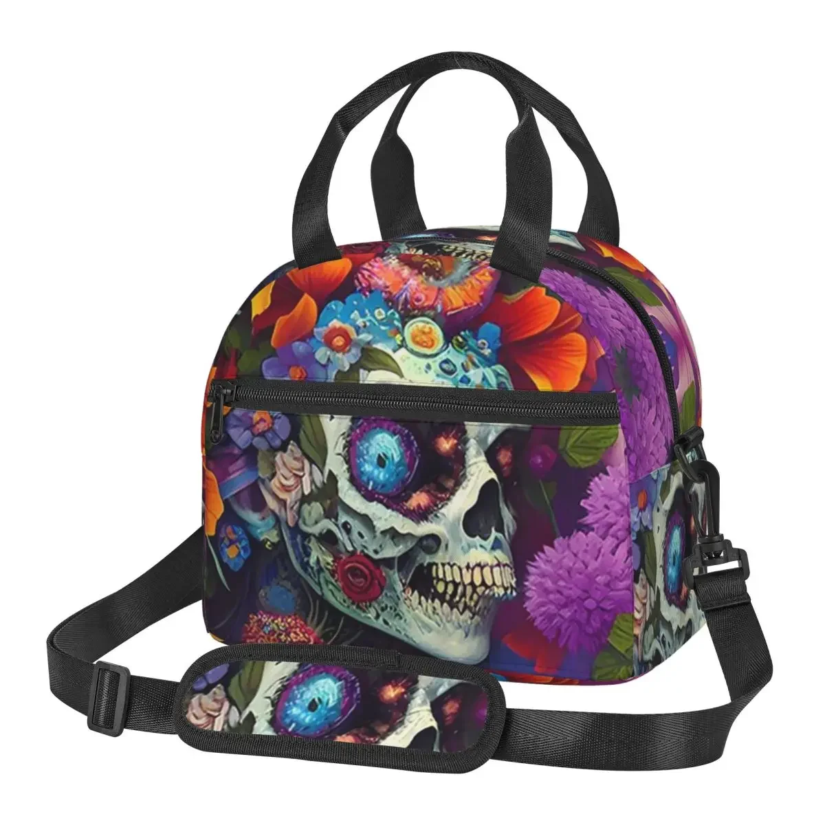 Alexander Gothic Las Elegantes Girls Day Of Dead Skull Bolsas de almuerzo Bento Box Bolsa de almuerzo Bolsas de picnic Bolsa térmica para trabajo de mujer