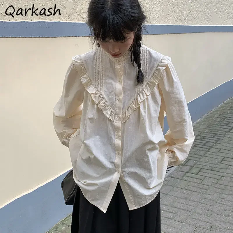 

Рубашки женские, весенние, универсальные, в японском стиле, простые, однотонные, милые топы для девочек, популярная одежда, нежная, базовая, стильная, Ulzzang, новинка