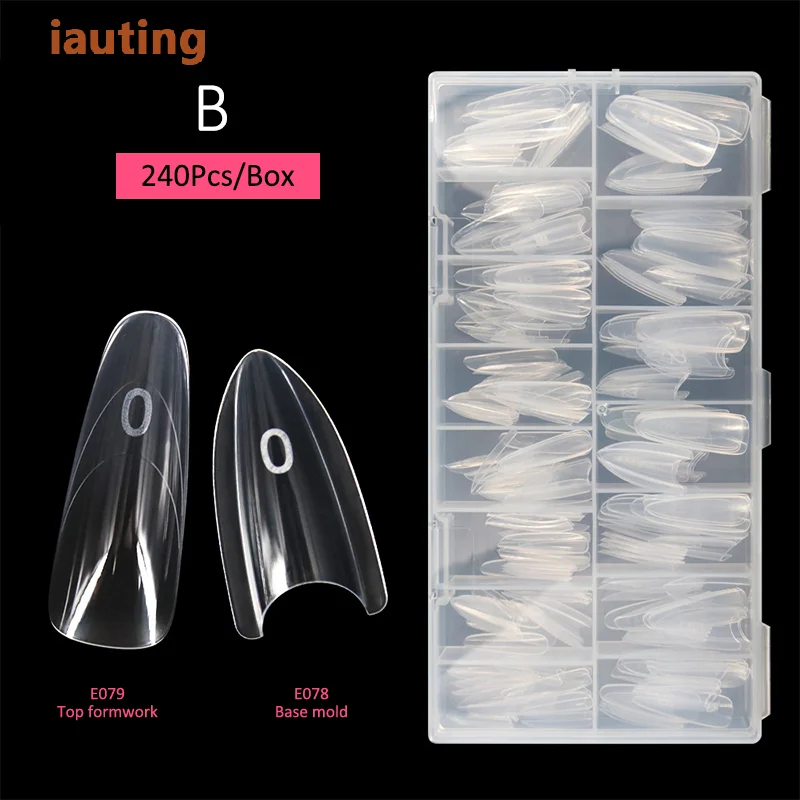 ساندويتش أشكال أظافر مزدوجة 240 قطعة 14 مقاس ملحقات سريعة-أشكال مزدوجة على شكل حرف T أظافر بيضاوية أشكال قالب علوي قالب سفلي ثلاثي الأبعاد #1