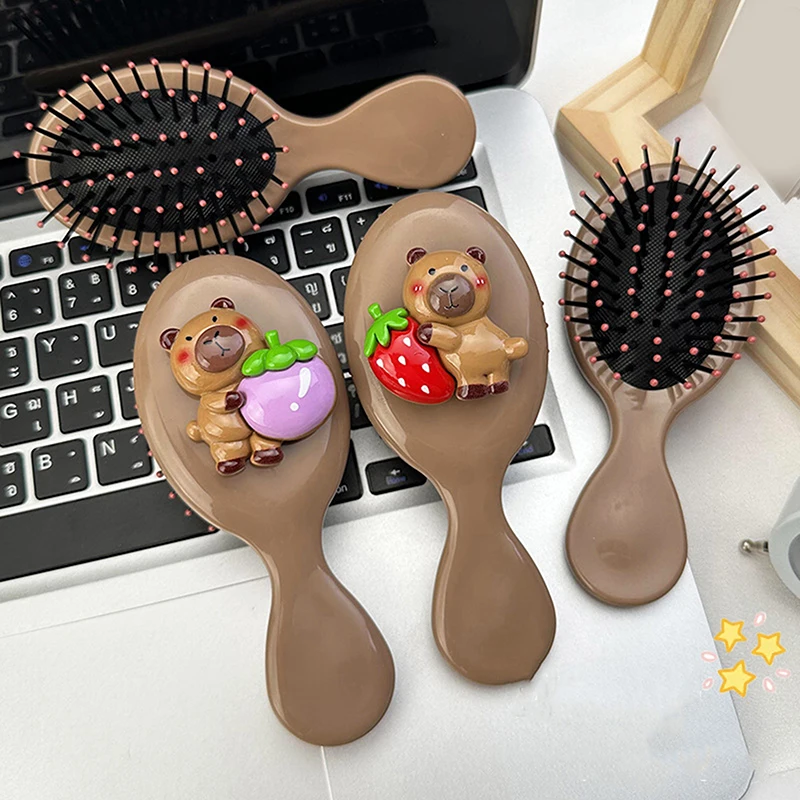 

Cute Capybara Folding Massage Comb With Mirror Head Massage Airbag Comb Anti-Static Portable Travel Girl Hair Combs Styling Tool