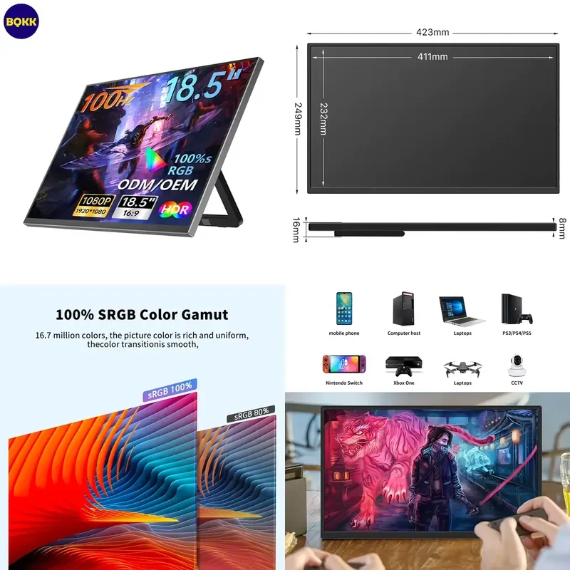 Portable 13.3 Inch 1080p HDR 100Hz IPS LCD Gaming with Type-C Interface Built-in Speaker Laptop Extender