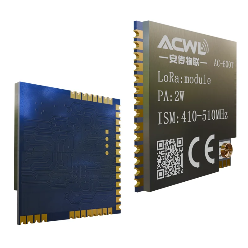 AC600T 2W LoRa Transceiver Module, Ultra-Low Power Consumption, 3.9pA Sleep, CAD Detection, Ideal for Wireless Sensors