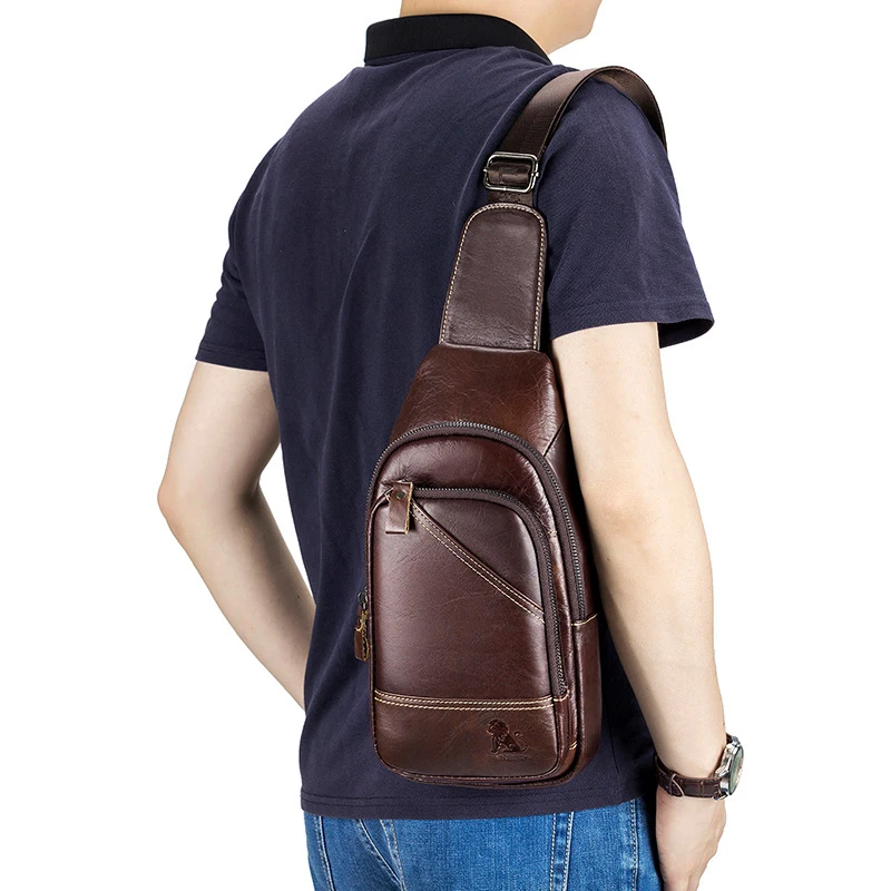 Imagem -06 - Bolsa Tiracolo de Couro Genuíno Masculina Bolsa de Ombro Única com Zíper Estojo Café Preto Casual de Couro Bolsa Nova para Seios