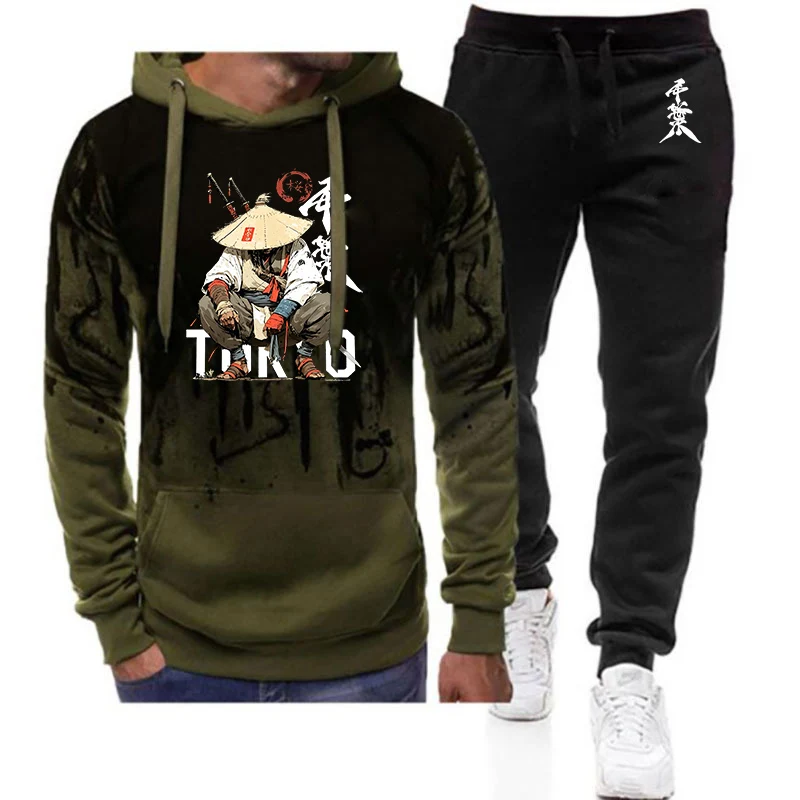 

Anime Samurai Tokyo Warrior Men's gradient-style suit - eye-catching pullover hoodie + pants two-piece set hoodies
