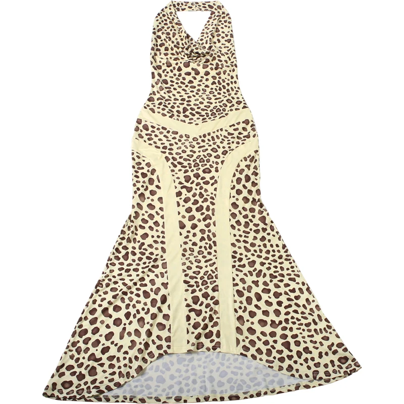Weird Puss Leopardenmuster Rückenfreies Kleid Damenmode Hottie Neckholder Swing-Ausschnitt Ärmellos Elegantes Abendkleid Party Club Bodycon – Detail 3