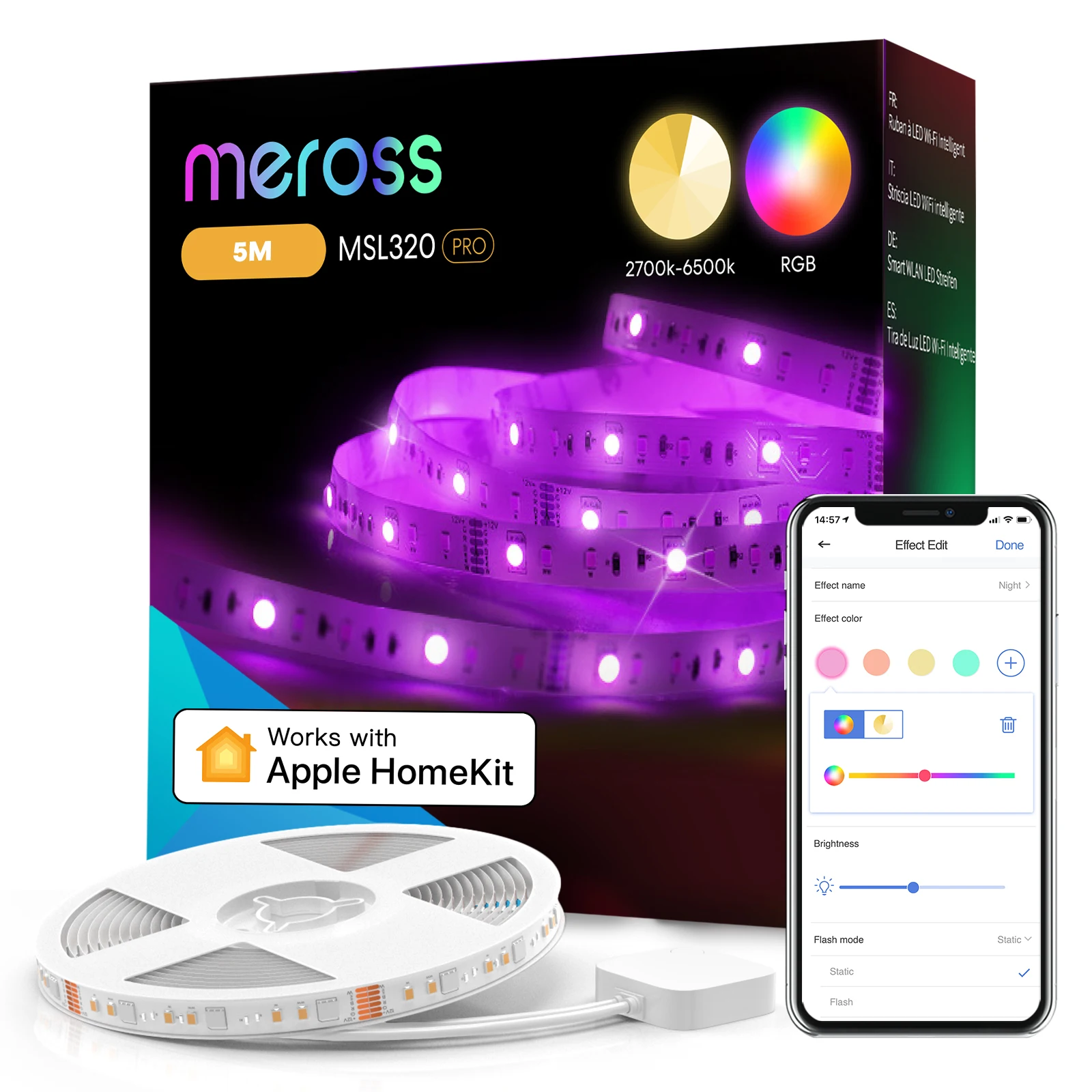Meross HomeKit 18W Smart Strip Light MSL320P WiFi LED Light Strip RGBWW Funziona con Siri Alexa Google Assistant
