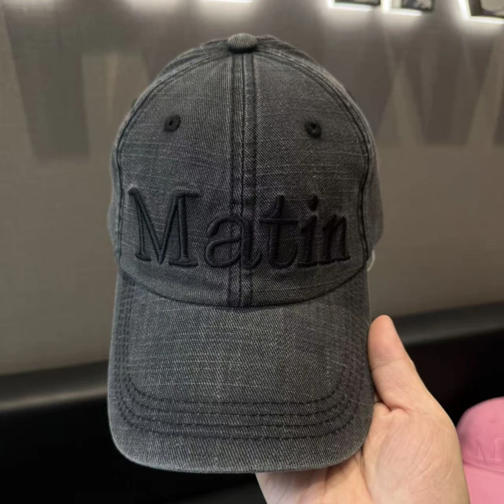 MATIN KIM Washed Cotton Baseball Cap Unisex Vintage Embroidered Logo Adjustable Dad Hat Korean Streetwear Outdoor Travel Sun Hat