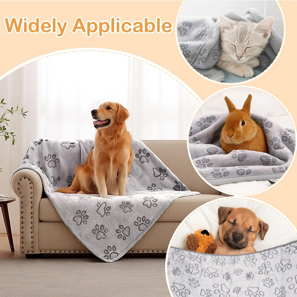 Cozy Plush Dog Paw Print Blanket - Soft Flannel Pet Bed Mat for Cats & Small to Medium Dogs, 3 Sizes, Machine Washable All-Seaso