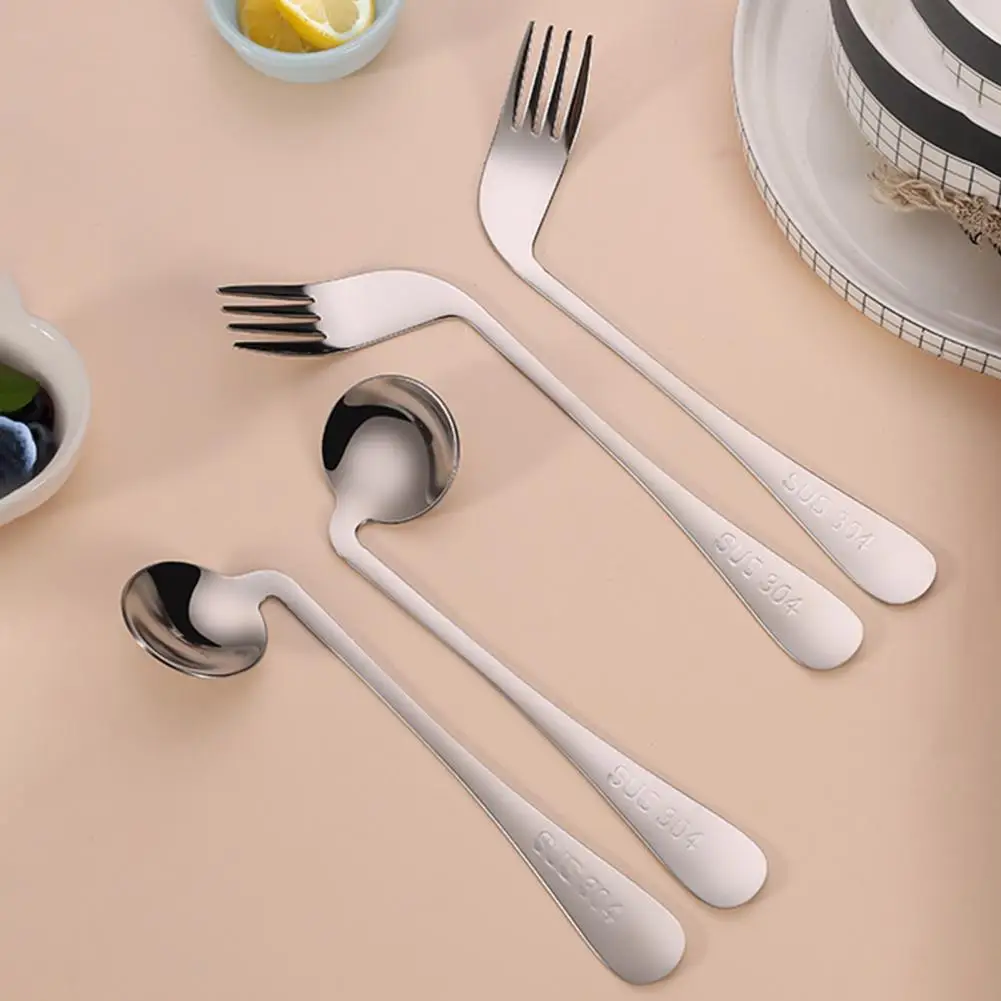 Patient Spoon Fork Elderly Elbow Spoon Stainless Steel Elbow Spoon for Elderly Self-feeding Curved Fork Angled for Disabled