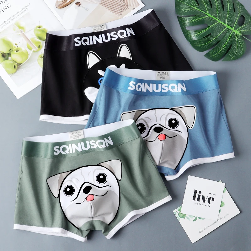 SQINUSQN New men\'s boxer panties Breathable men\'s underwear cute little dog Comfortable Men Underpants