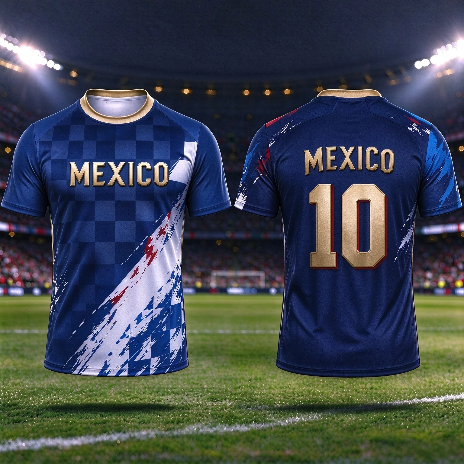 Mexico Gold Letter Print No.10 Fan Top, Lightweight Stretch Football Short Sleeve, Unisex Casual Sports Shirt, Multi-color Link