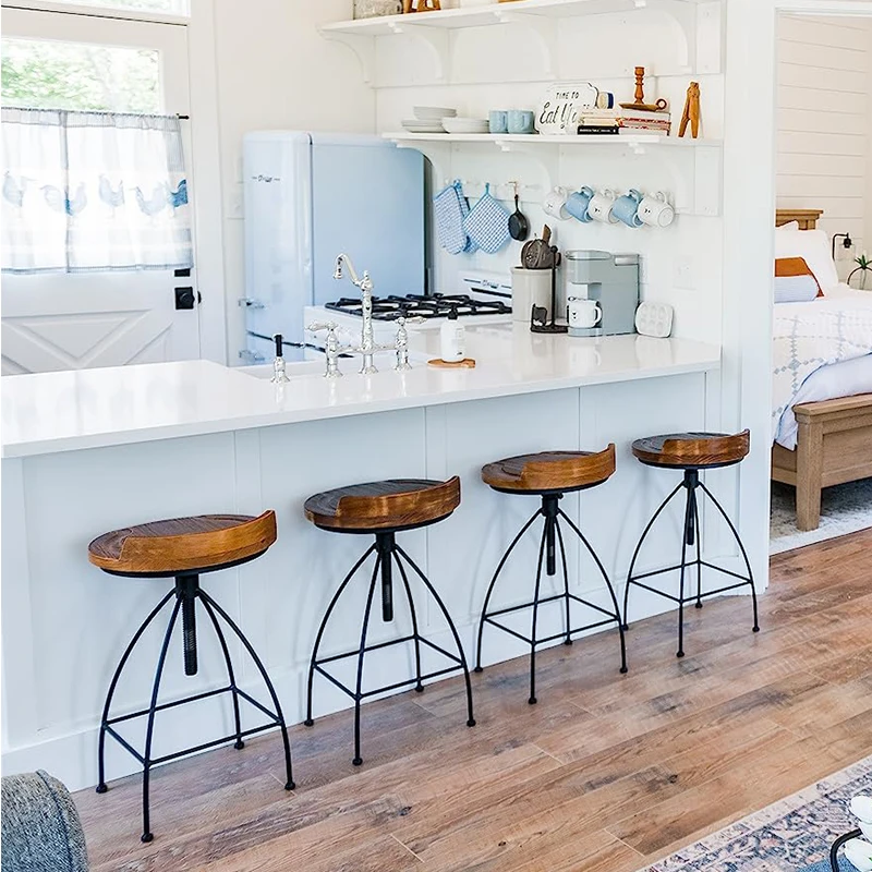 

‌Industrial Adjustable Bar Stool Retro Counter Height Stool Commercial-Grade Kitchen Island Stool for Home Pub / Cafe Furniture