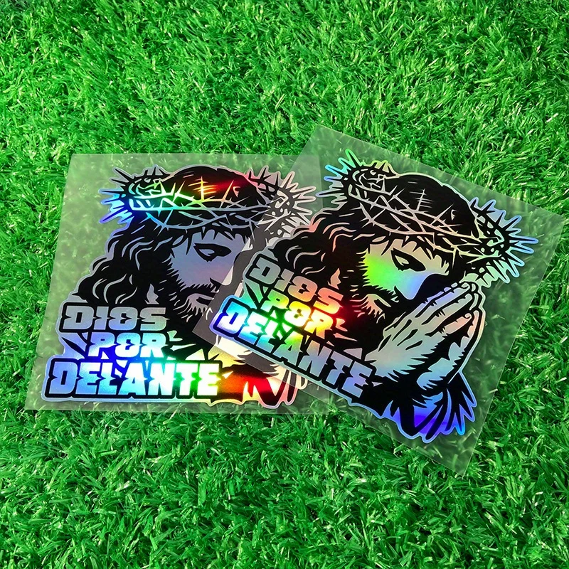1PC/2PCS DIOS POR DELANTE Motorcycle Stickers Reflective Laser Waterproof Decals for Motorbike Fuel Tank Front Fairing Decor