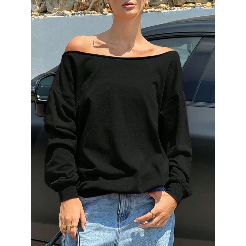 

YQ1-Women's Sexy Off-Shoulder DressTT-shirt Autumn Winter New Loose Slimming Top
