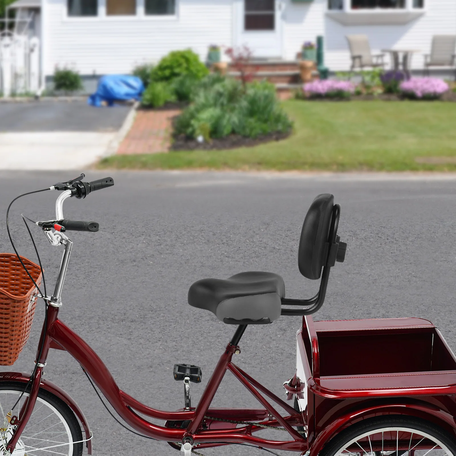 مقعد دراجة مريح مع مسند ظهر قابل للتعديل ووسادة من البولي يوريثان وإطار فولاذي عالي الكربون - سرج بديل لدراجة ثلاثية العجلات للبالغين