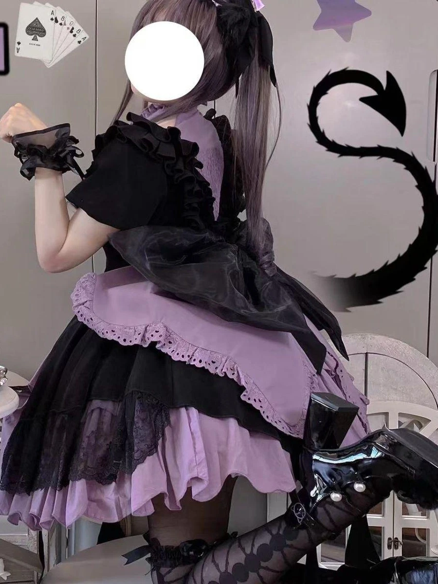 Cos Lolita Girl Strange Thief Spades A Original Lolita Magic Girl High Waist Short Sleeve Dress Retro Gothic Dress