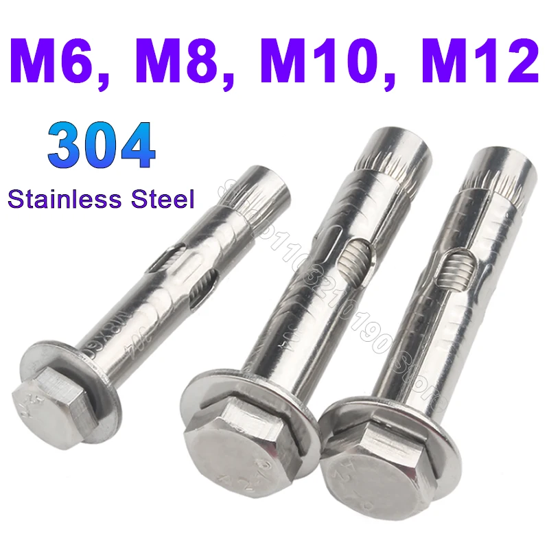 1Pc M6 M8 M10 M12 304 Stainless Steel External Hexagon Internal Expansion Screw Sleeve Concrete Anchor Built-in Tension Hex Bolt