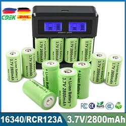 4Pcs 16340 Battery 2800mAh Rechargeable Battery 3.7V CR123A Battery For Security Camera Flashlight Battery With LCD Charger