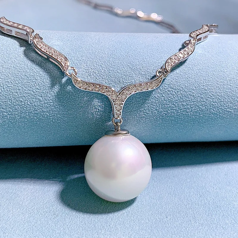 New 16mm round white pearl pendant with minimalist European and American style s925 silver necklace 42cm